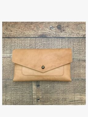 Noonday Collection Camel Rustic Leather Envelope Wallet/Clutch
